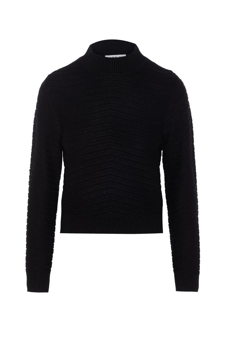 Chevron Mock Neck Textured Knit Sweater, Main, color, Black