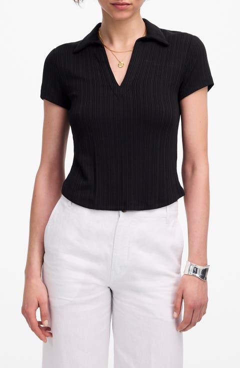 V-Neck Rib Polo Top