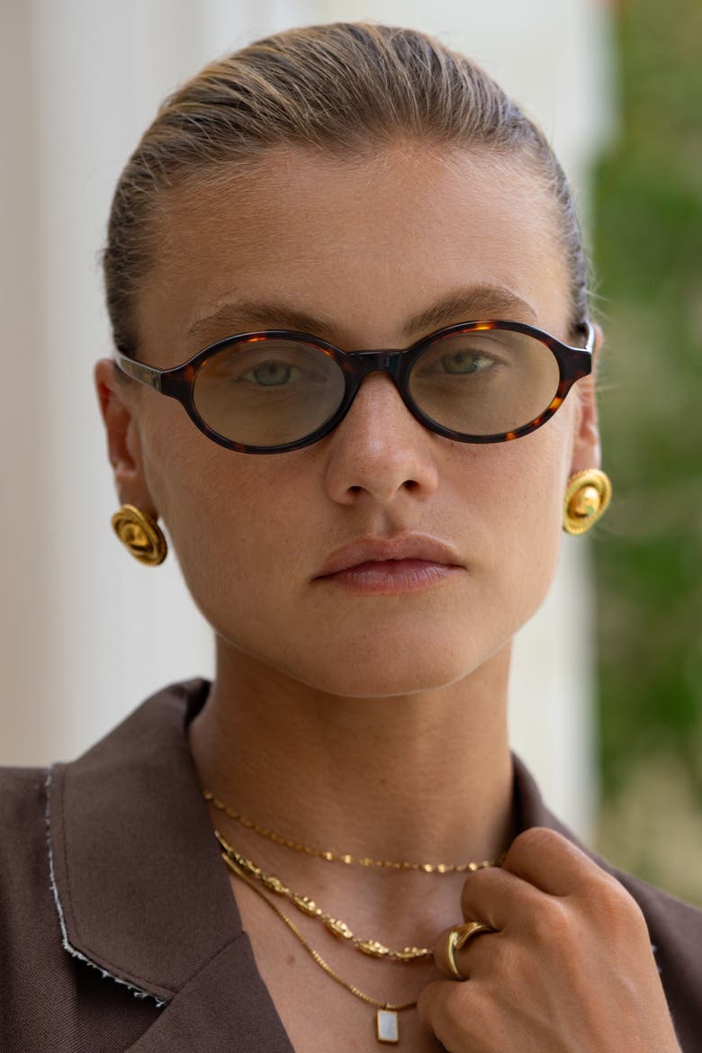 Zoe Small Oval Sunglasses, Alternate, color, Tortoise / Light Green