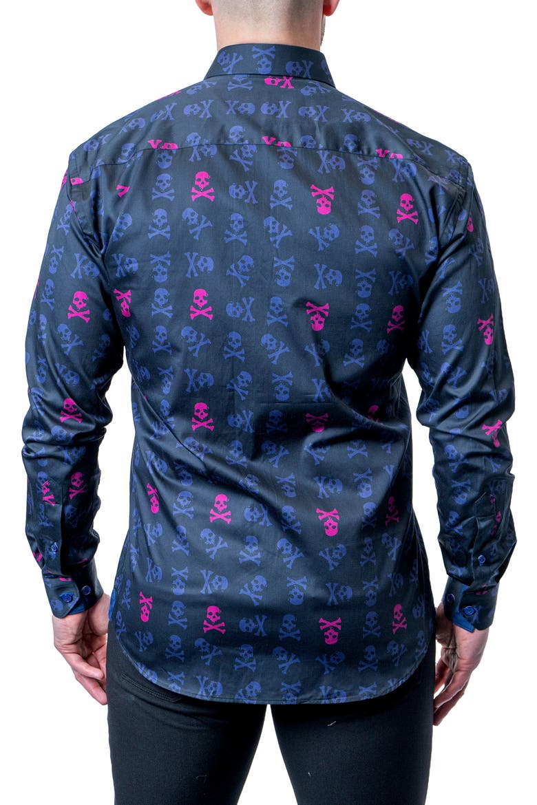 Einstein Skull Line Contemporary Fit Button-Up Shirt, Alternate, color, BLUE MULTI