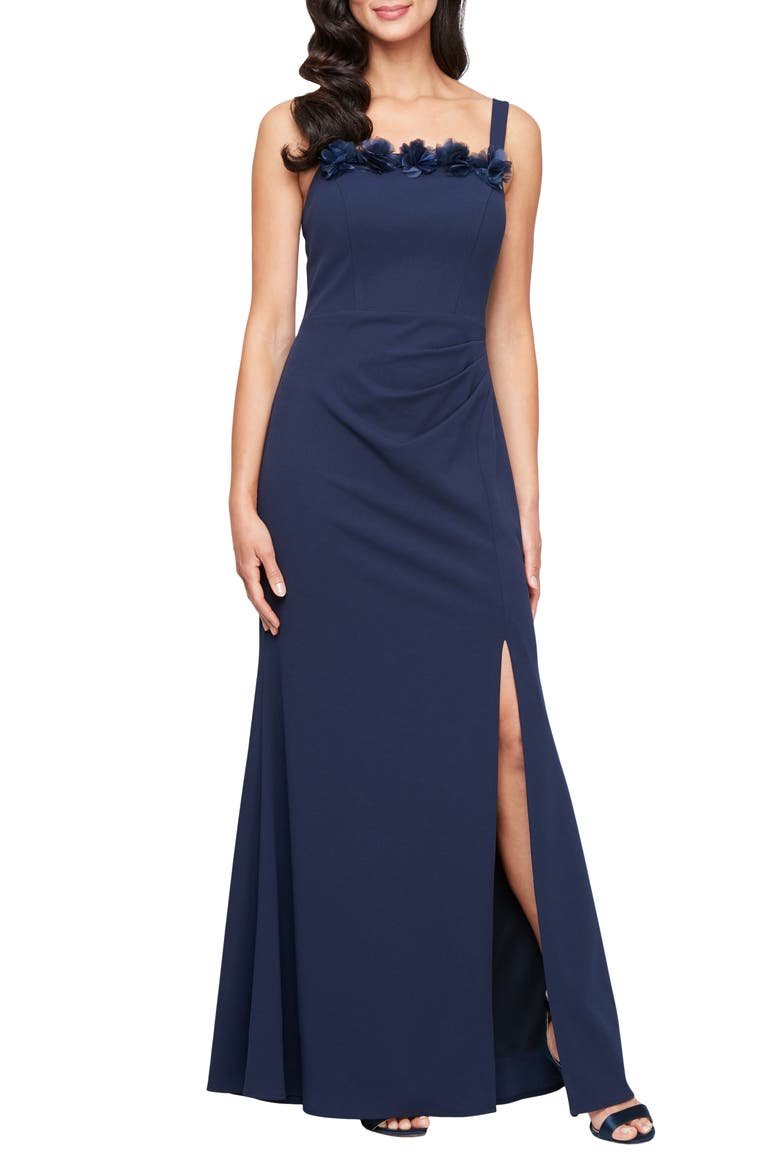Stretch Crepe Gown with Bolero Jacket, Alternate, color, NAVY