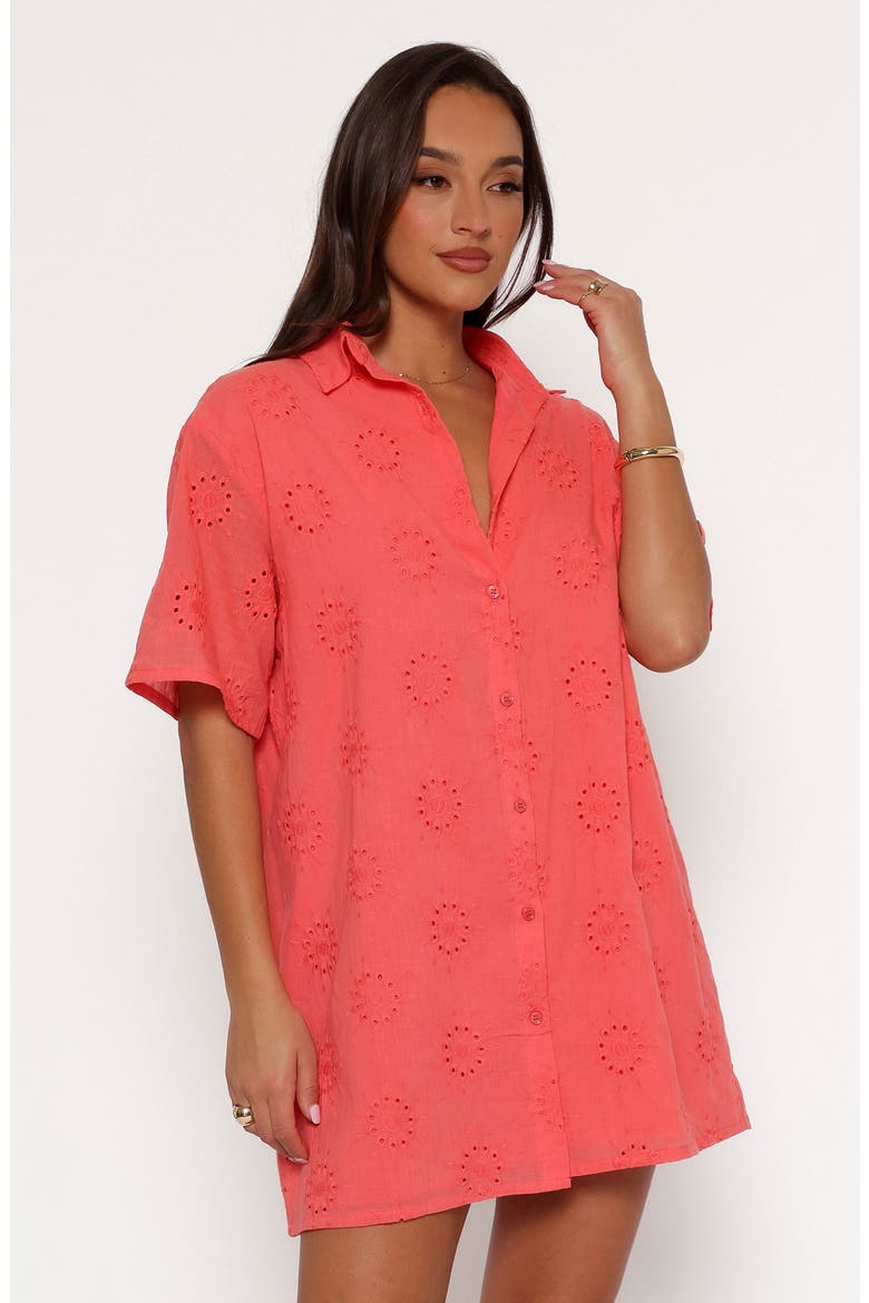 Norah Embroidered Cotton Mini Shirtdress, Alternate, color, CORAL