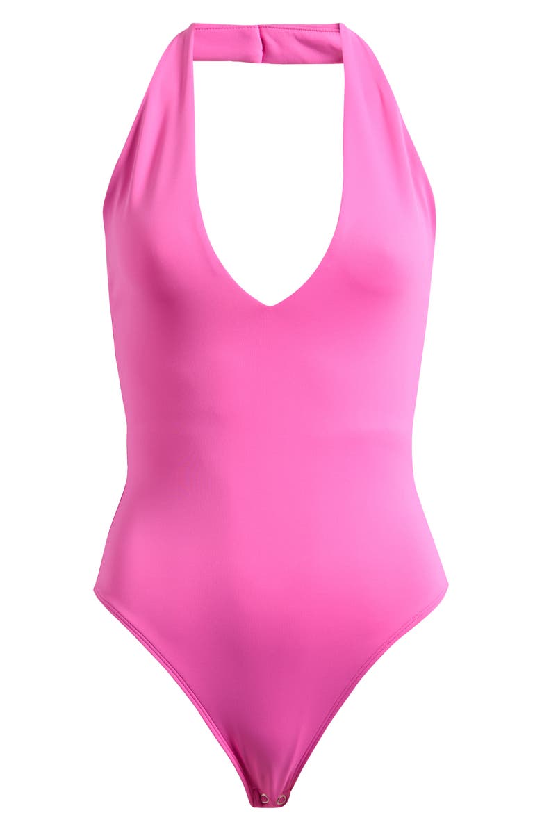 Good American Sculpting Halter V-Neck Bodysuit, Alternate, color, Berry Sorbet010