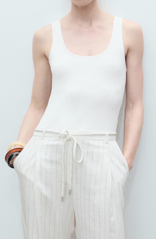 Mango Striped Combined Knit Jumpsuit Off White In White