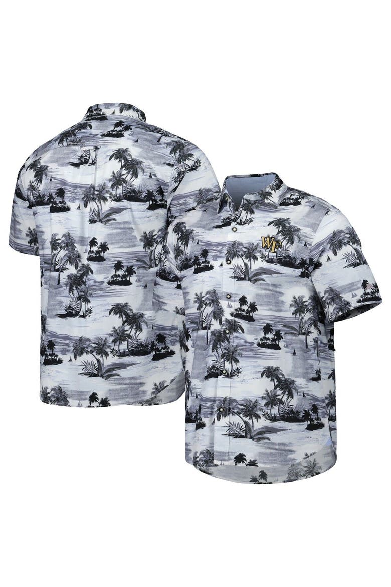 Men's Tommy Bahama Black Wake Forest Demon Deacons Tropical Horizons Button-Up Shirt, Main, color, Black