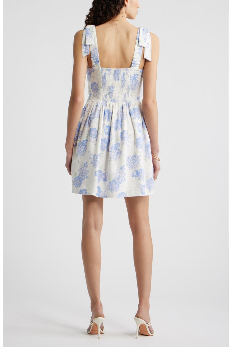 Floral Print Minidress, Alternate, color, IVORY- BLUE BRUSHED FLORAL