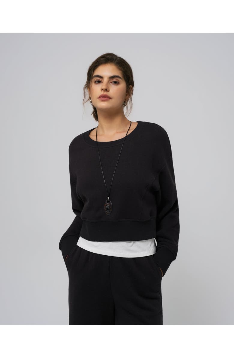 JUANA Hemp Essentials Fleece Cropped Sweater, Alternate, color, Black