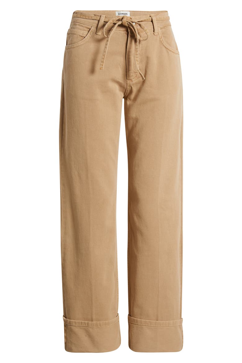 Sylvie Drawstring Cuffed Wide Leg Jeans, Alternate, color, TAN