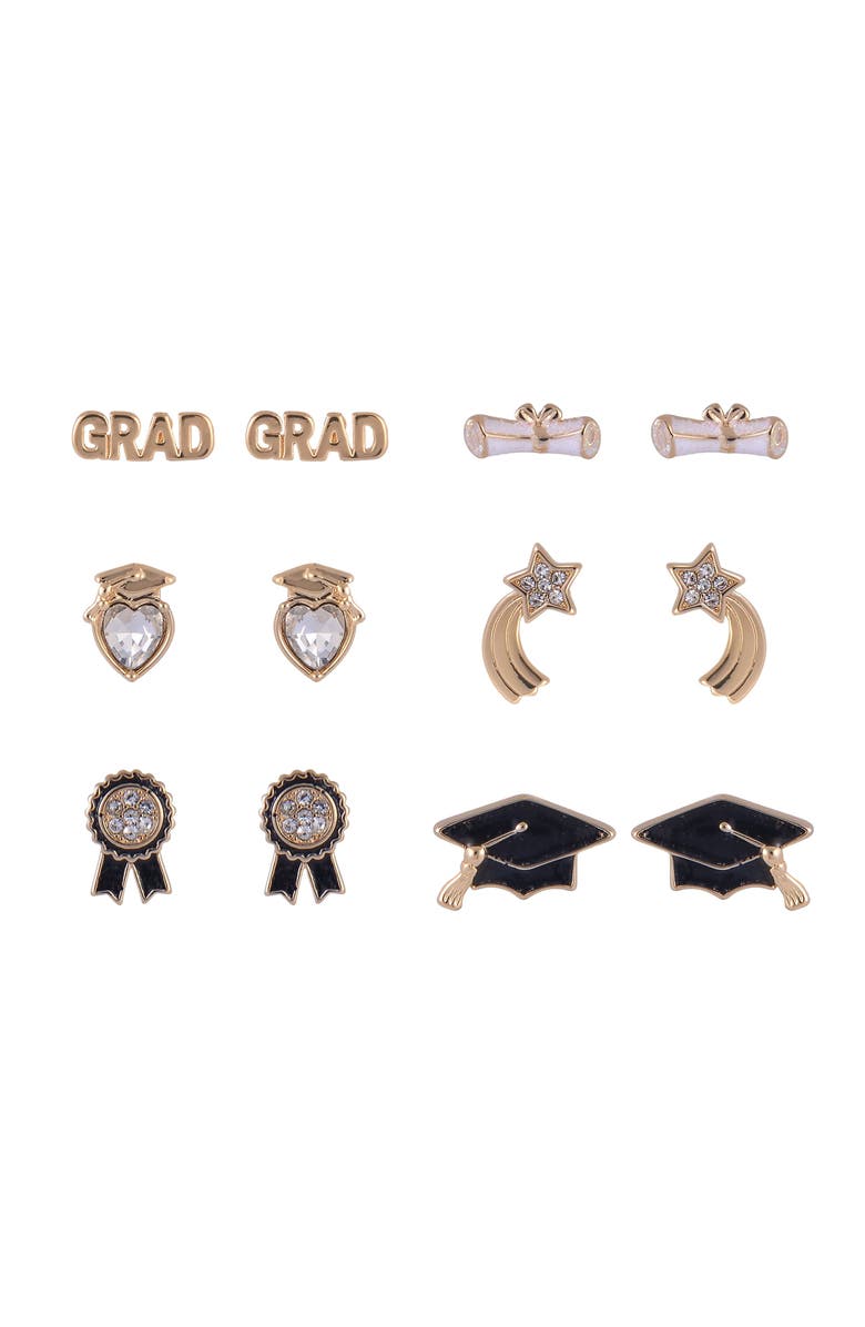Hallmark Graduation 6 Pack Stud Earring Set, Main, color, Black