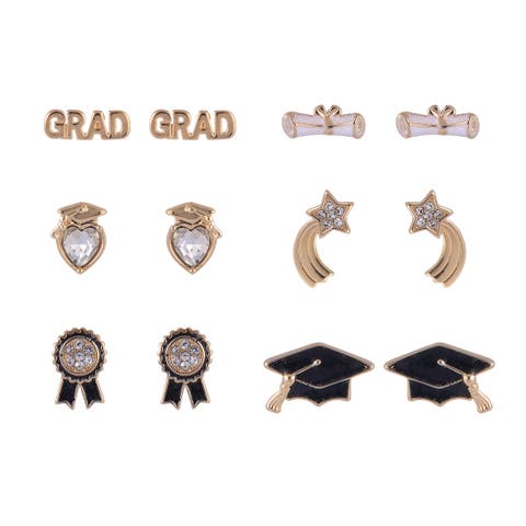 Graduation 6 Pack Stud Earring Set