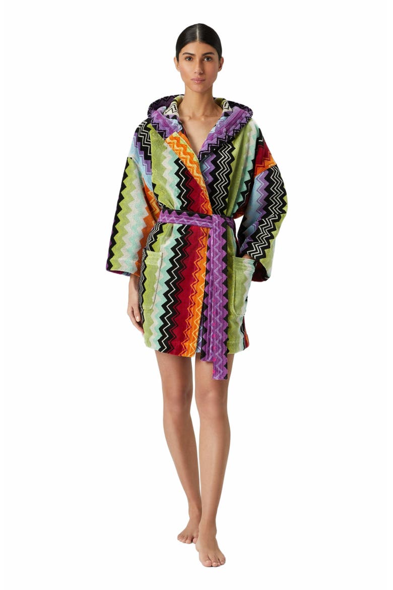Giacomo Bathrobe In Cotton Terry With Zigzag Pattern, Alternate, color, Orange