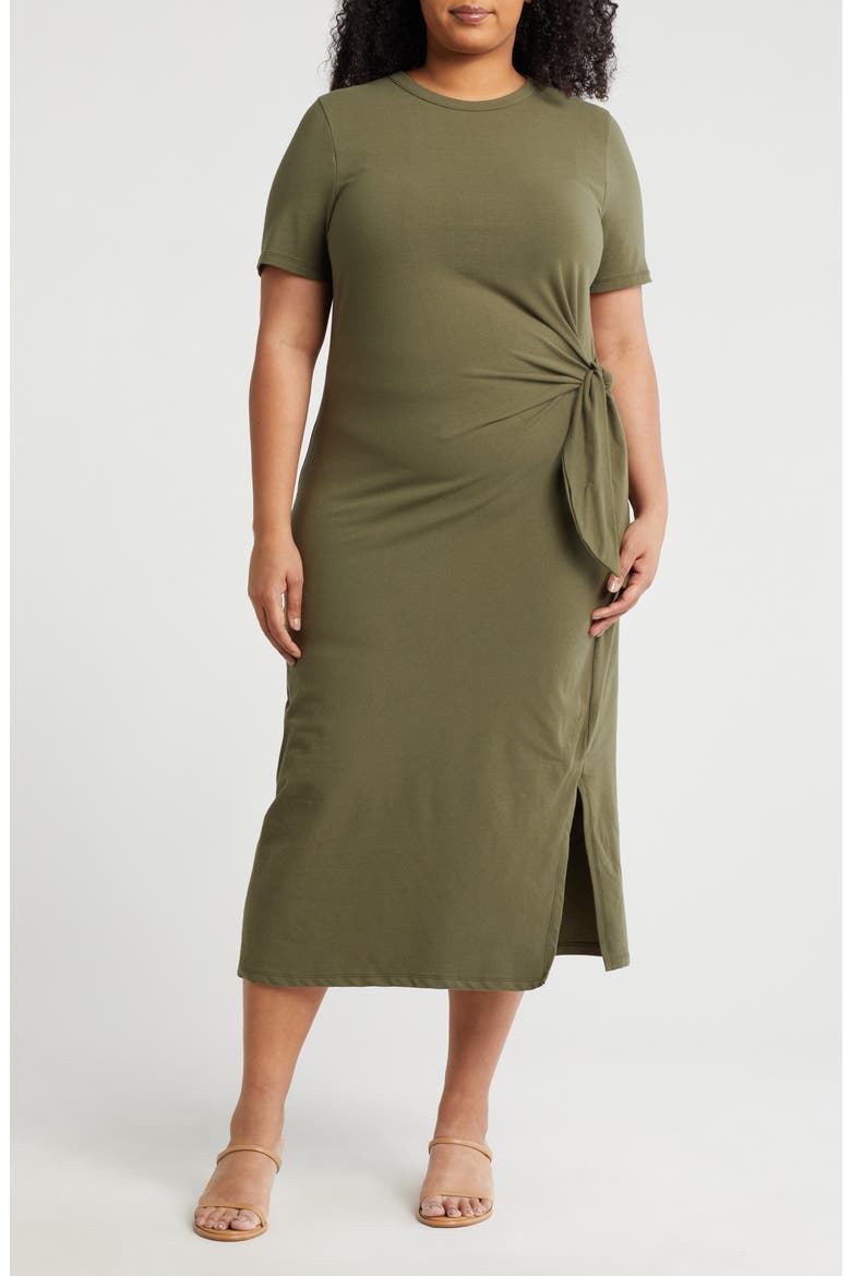 Tie Knot Midi Dress, Main, color, OLIVE