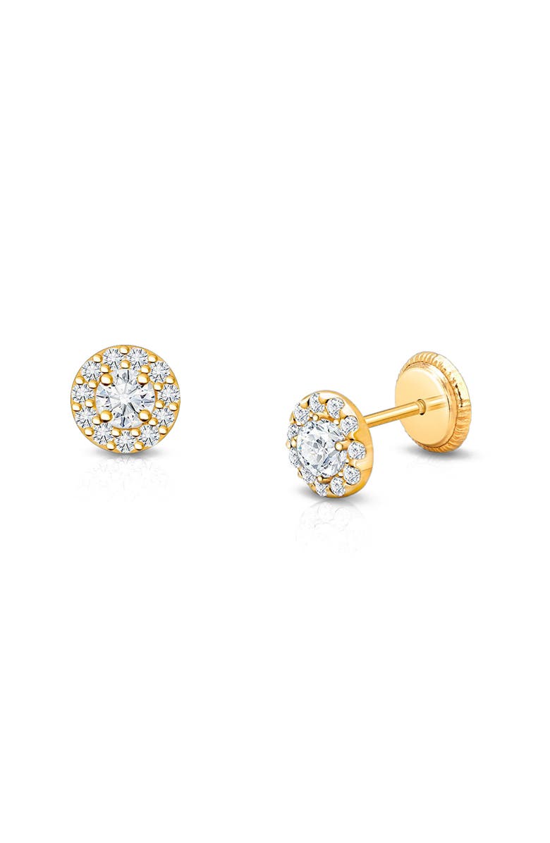 Tiny Blessings 14K Gold Brilliant Halo Studs Screw Back Earrings, Main, color, 