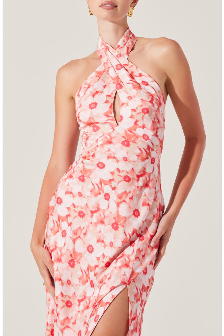 Marisa Floral Print Halter Dress, Alternate, color, CORAL FLORAL
