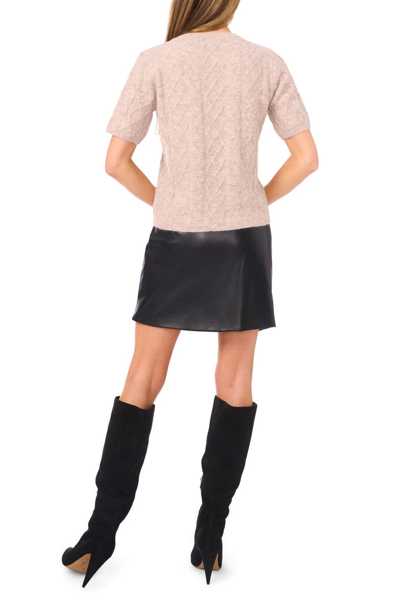Fuzzy Cable Stitch Short Sleeve Crewneck Sweater, Alternate, color, SANDY PERU