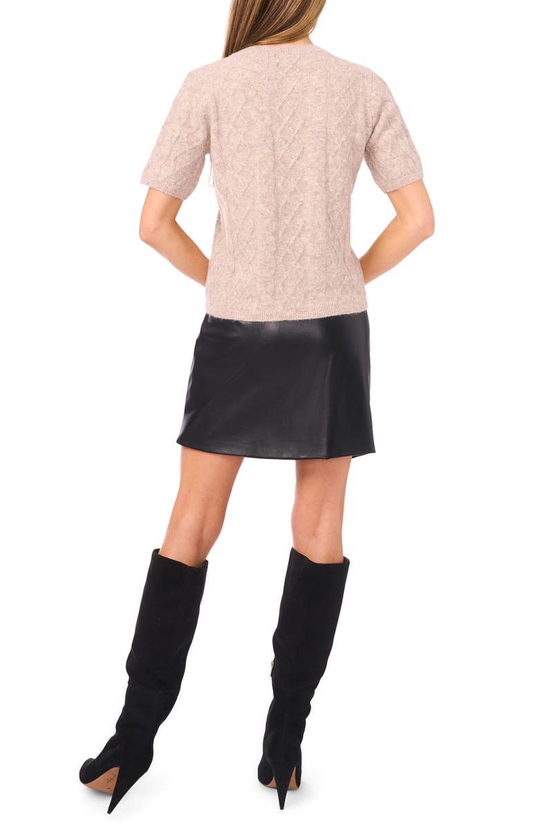 Halogen<sup>®</sup> Fuzzy Cable Stitch Short Sleeve Crewneck Sweater, Alternate, color, Sandy Peru