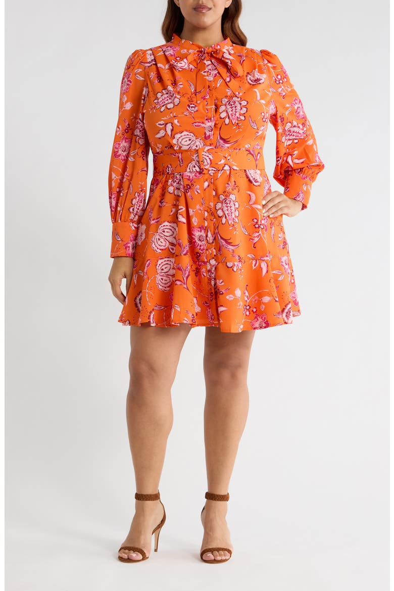 Cosmo Floral Long Sleeve Shirtdress, Main, color, ORANGE-MULTI