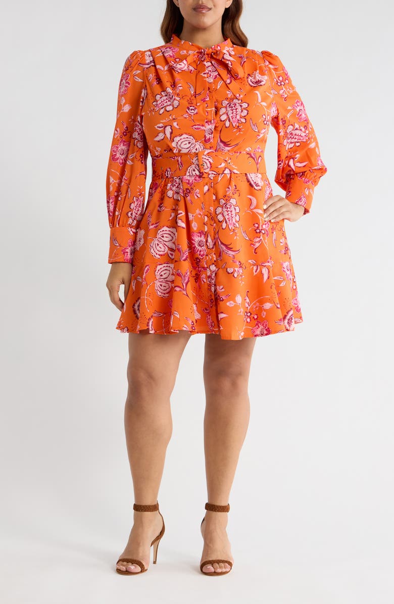 SUGARLIPS Cosmo Floral Long Sleeve Shirtdress, Main, color, Orange-Multi