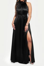 Popilush Built-in Shapewear Draped High Neck Maxi Dress