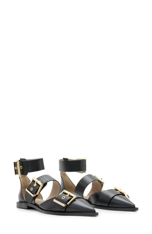 Allsaints Womens Black Sutton Multi-strap Flat Leather Courts In Black