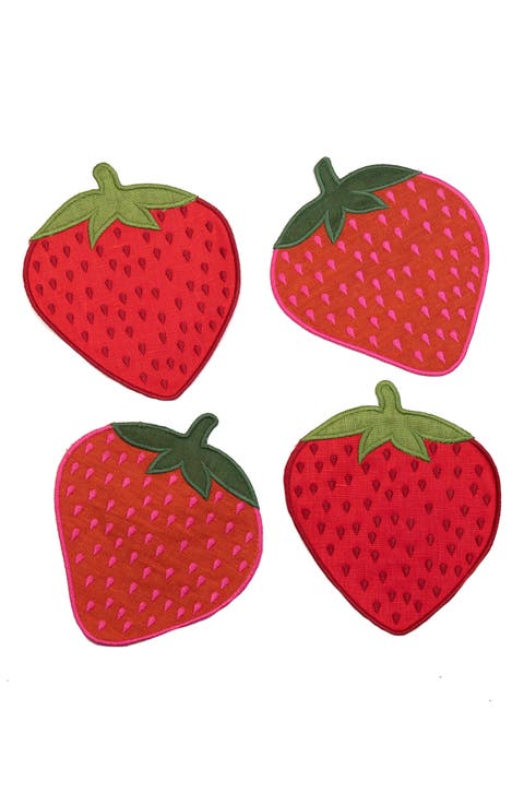 Strawberry Set of 4 Linen Cocktail Napkins