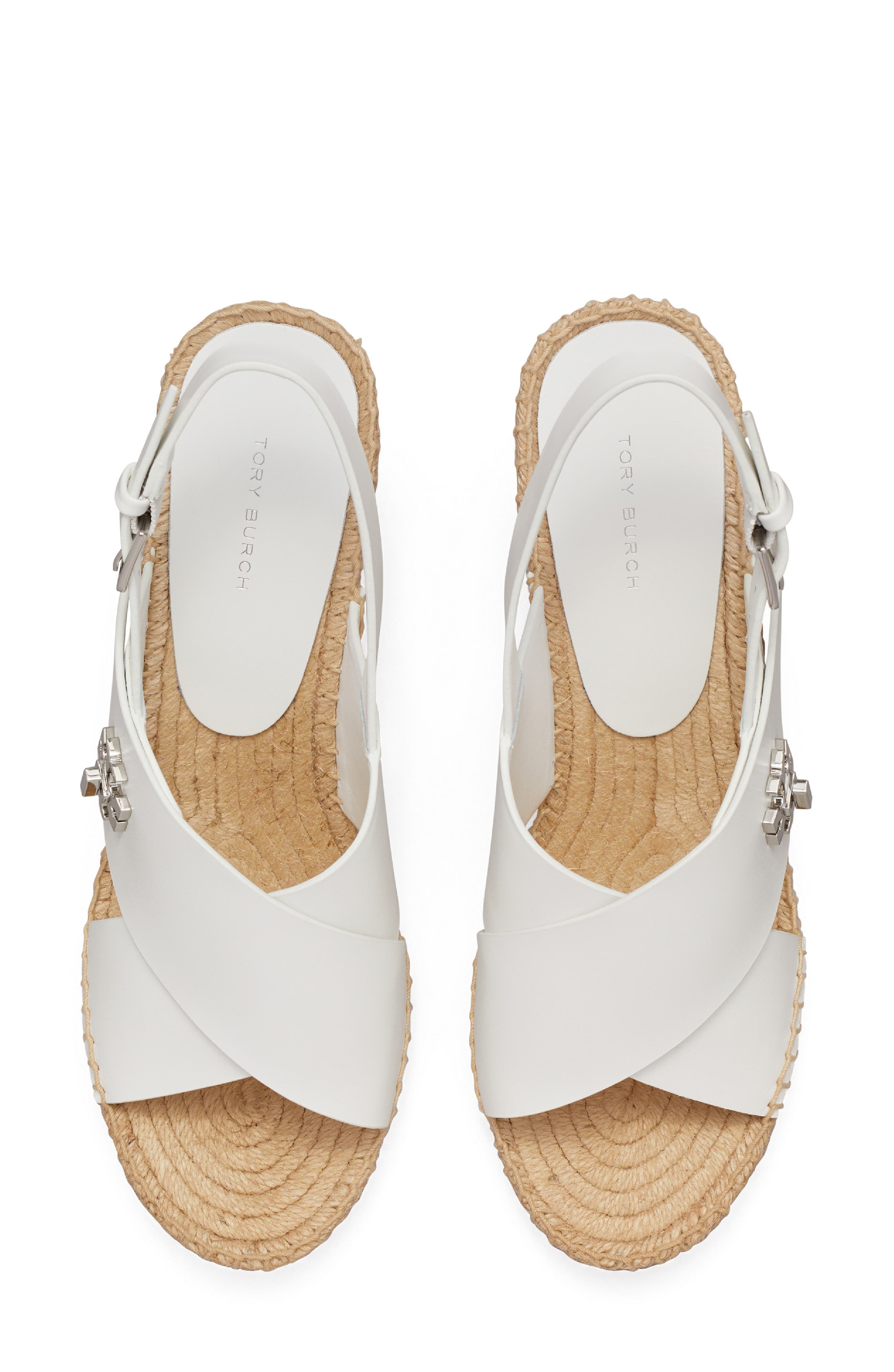 Tory Burch Turnlock Espadrille Slingback Platform Wedge Sandal, Alternate, color, Bianco Laredo