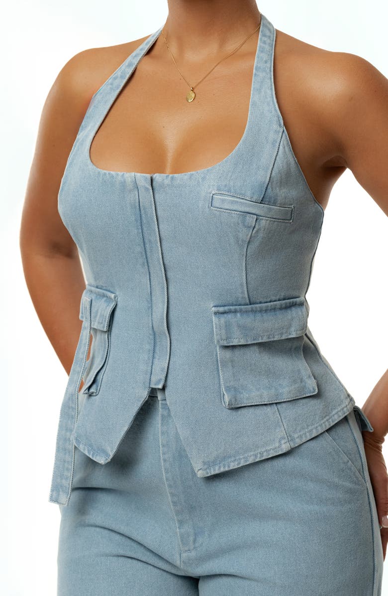 JLUXLABEL Josie Denim Halter Top, Alternate, color, Denim