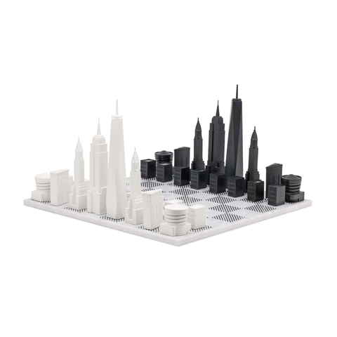 Chess Set Acrylic New York Edition with Marble Hatch Board