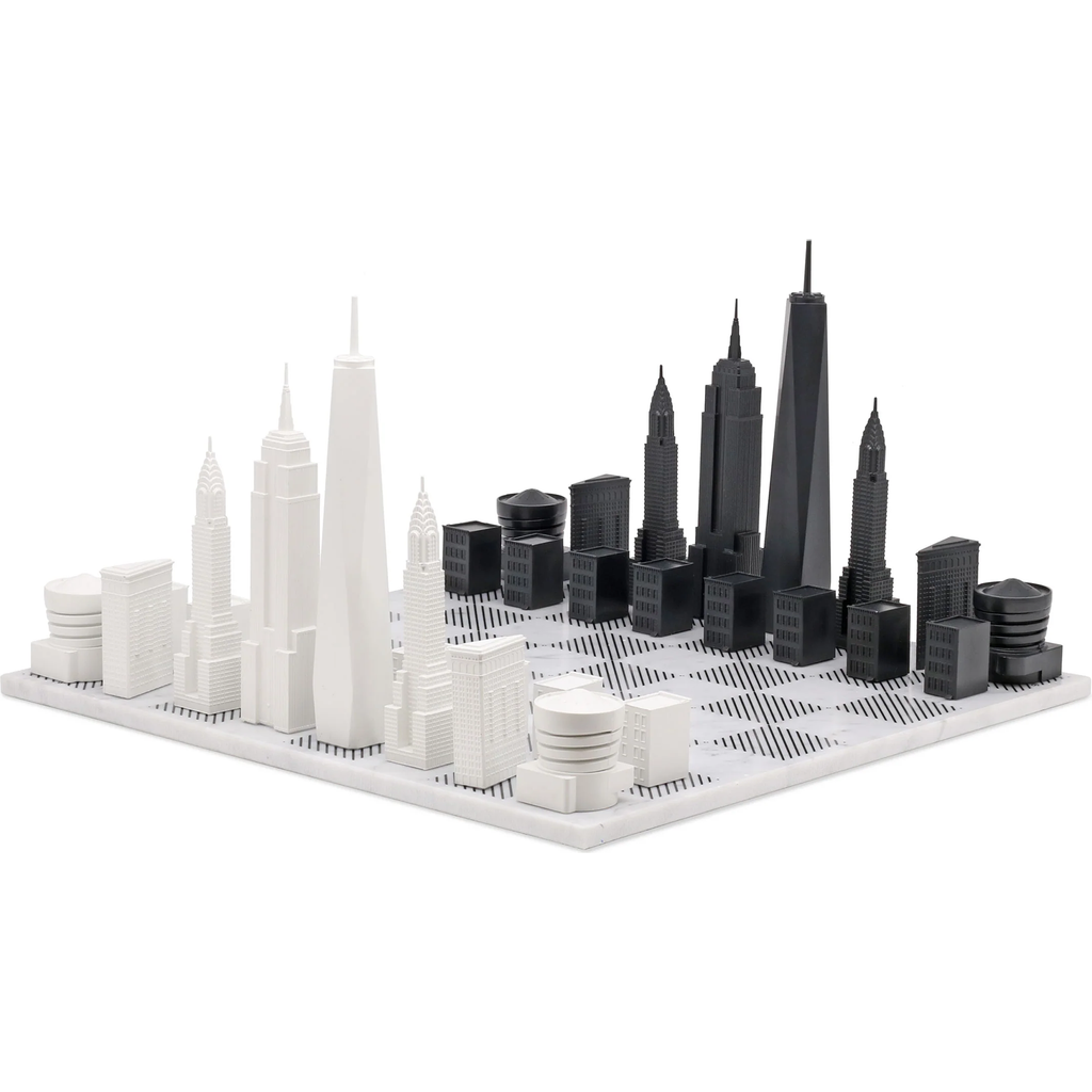 SKYLINE CHESS Chess Set Acrylic New York Edition with Marble Hatch Board in White  product