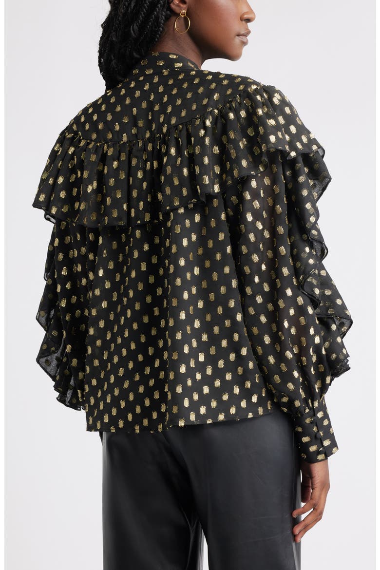 Tie Neck Metallic Chiffon Top, Alternate, color, BLACK LUREX DOT