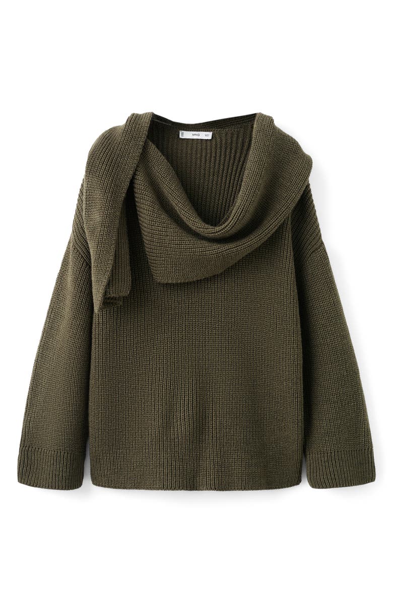 MANGO Scarf Sweater, Alternate, color, Green