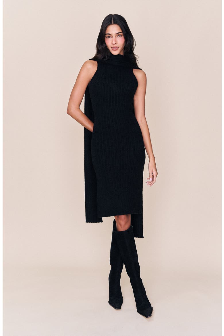 Hooded Knit Dress, Alternate, color, Black