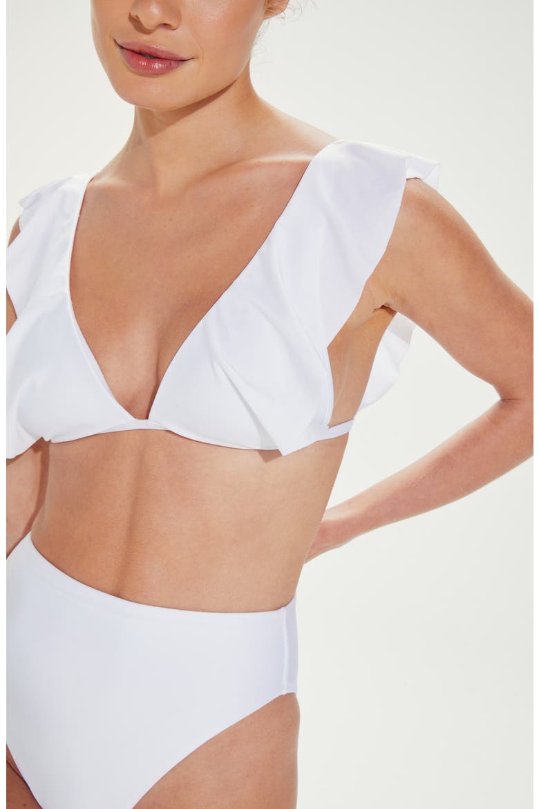 Liz Solid Ruffle Bikini Top, Alternate, color, WHITE