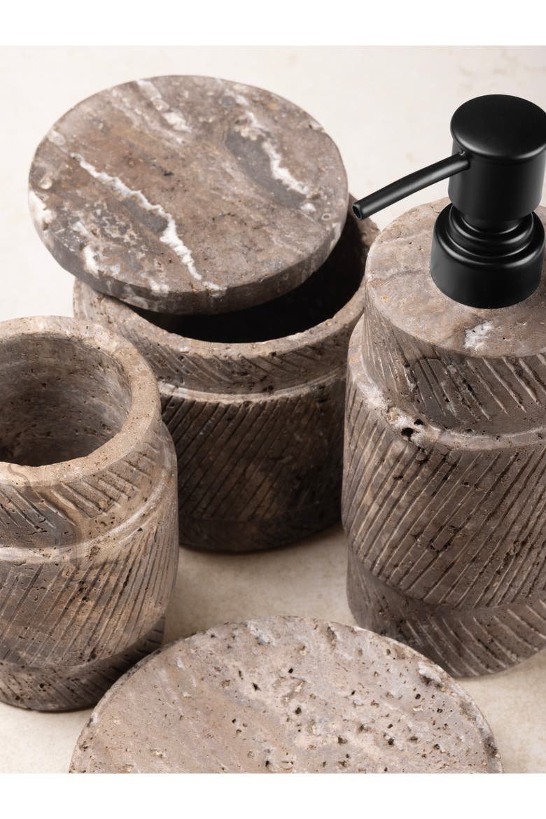 Tallinn Gray Travertine Bath Accessories, Set of 4, Alternate, color, Brown