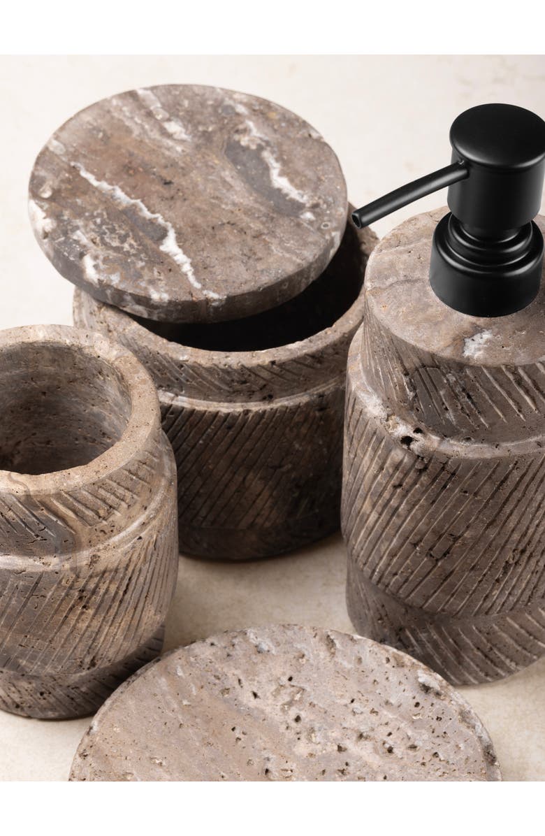 GAURI KOHLI Tallinn Gray Travertine Bath Accessories, Set of 4, Alternate, color, Brown