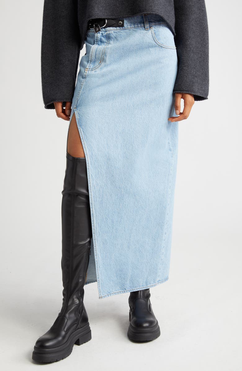 JW Anderson Padlock Belted Asymmetric Denim Skirt, Main, color, 