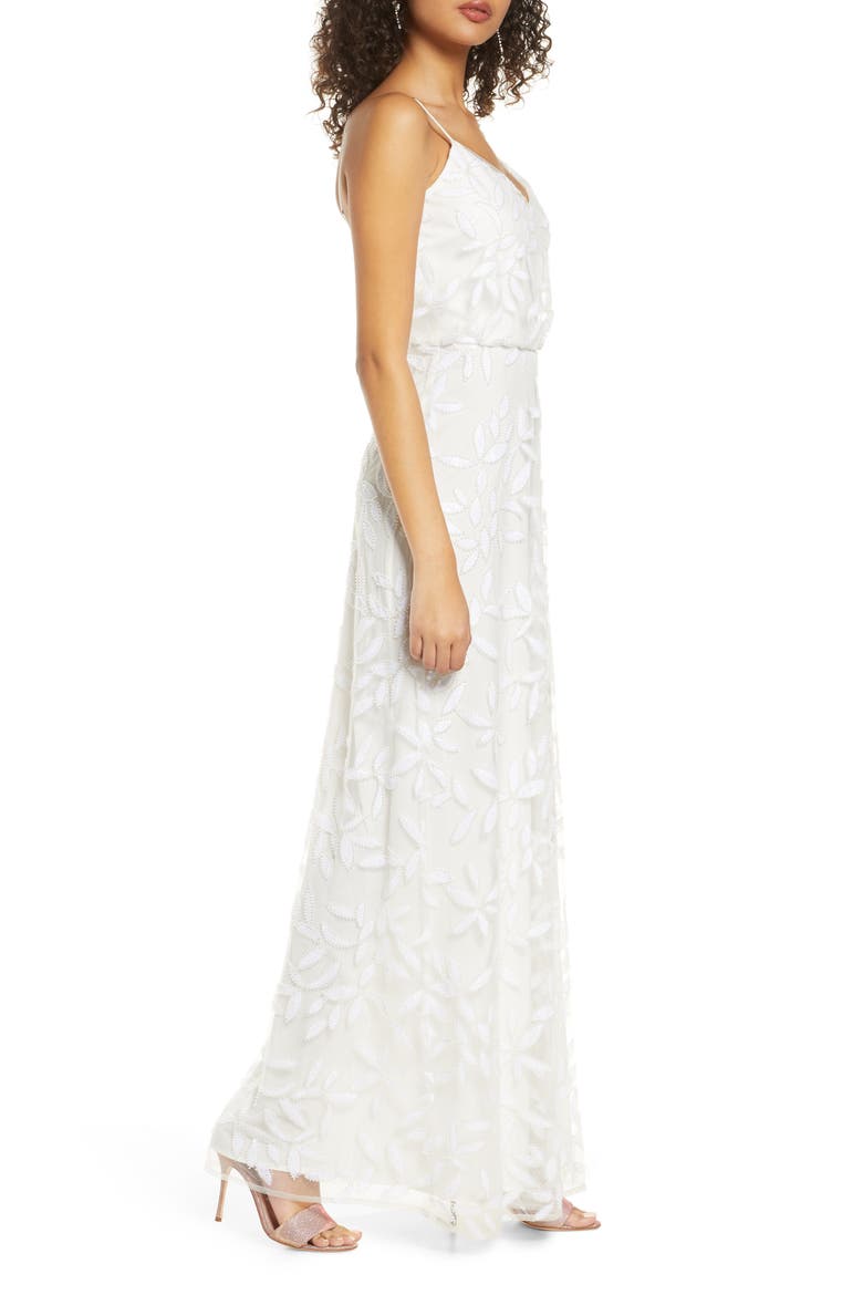 The Savannah Beaded Mesh Blouson Gown, Alternate, color, IVORY PETAL EMBROIDERY