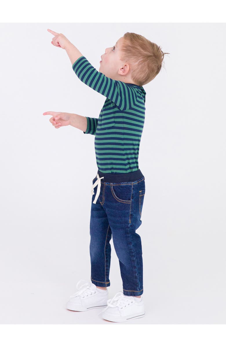 RuggedButts Baby Boys Crew Neck Pocket Bodysuit, Alternate, color, Fir Green & Navy Stripe