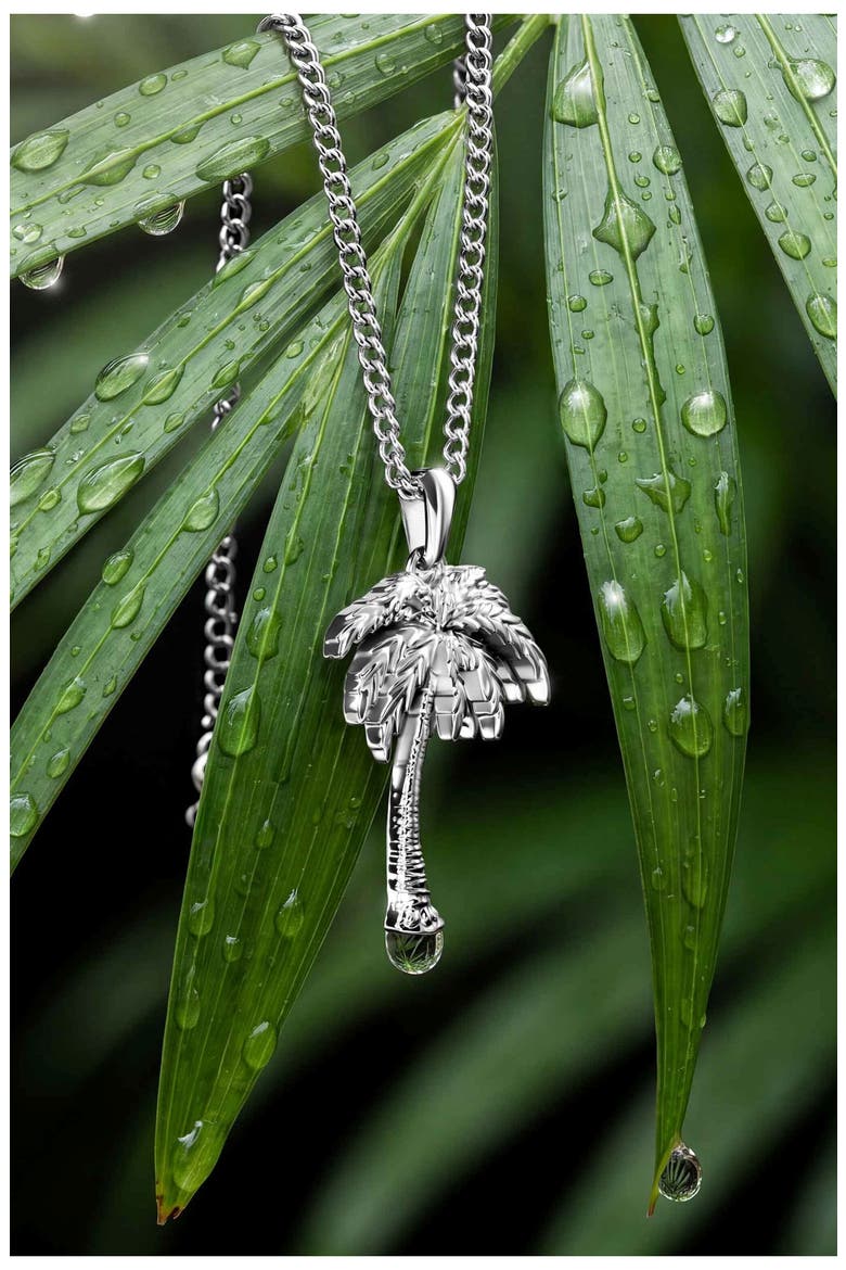 Palm Tree Pendant Necklace, Alternate, color, SILVER