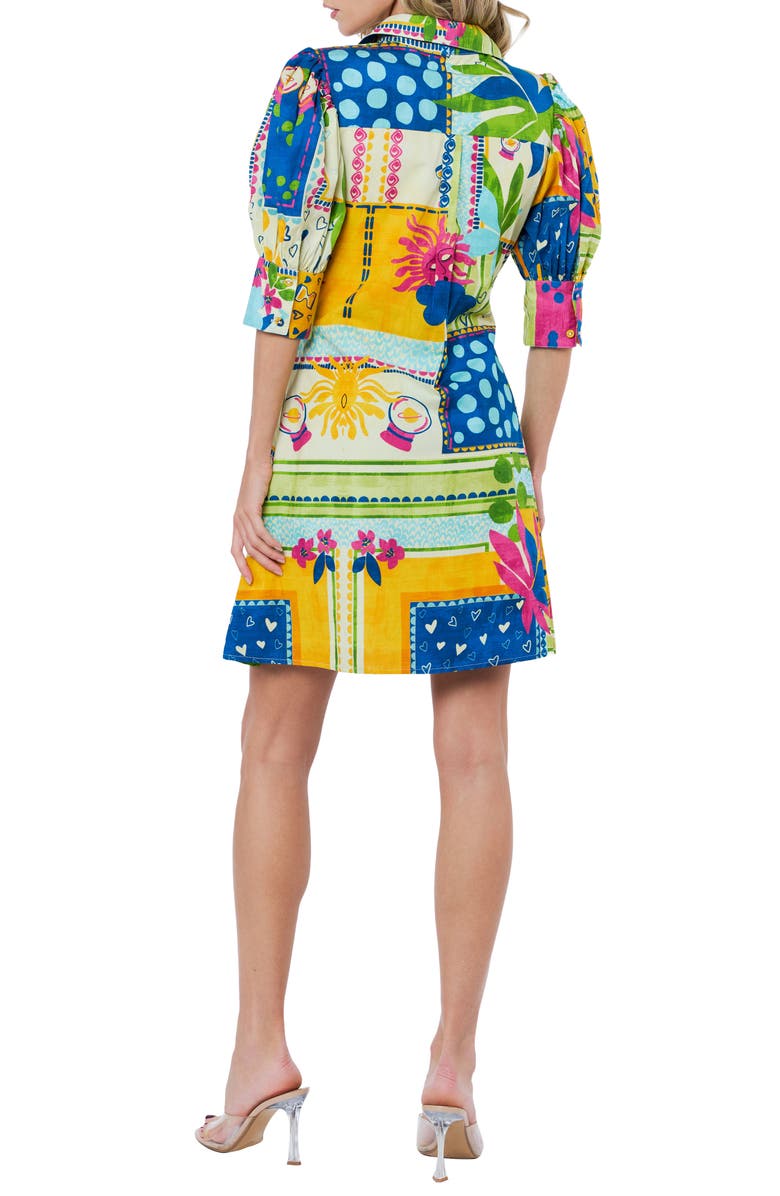 CIEBON Stormi Print Ruched Cotton Shirtdress, Alternate, color, Light Yellow Multi
