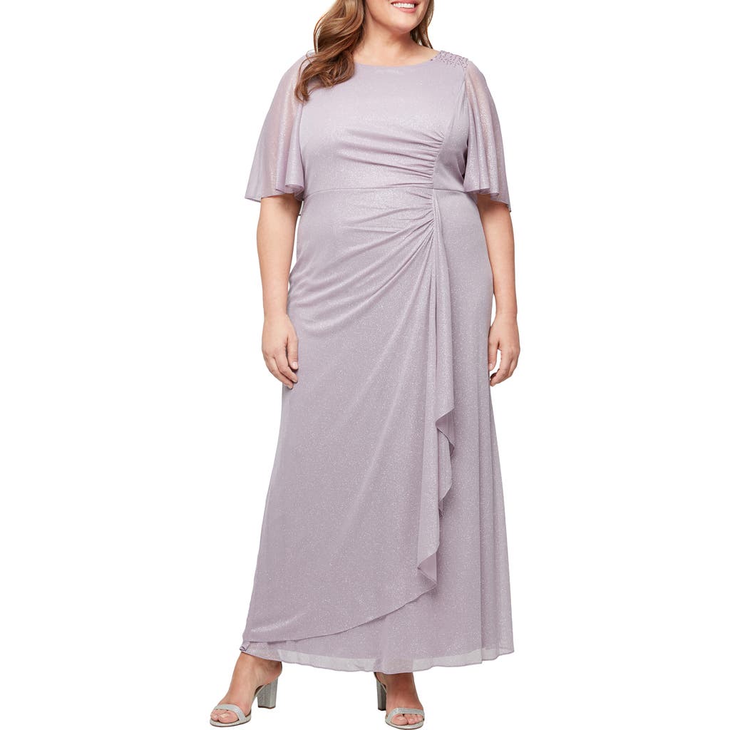 Sl Fashions Beaded Shimmer Capelet Gown In Mauve