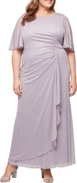 SL FASHIONS Beaded Shimmer Capelet Gown
