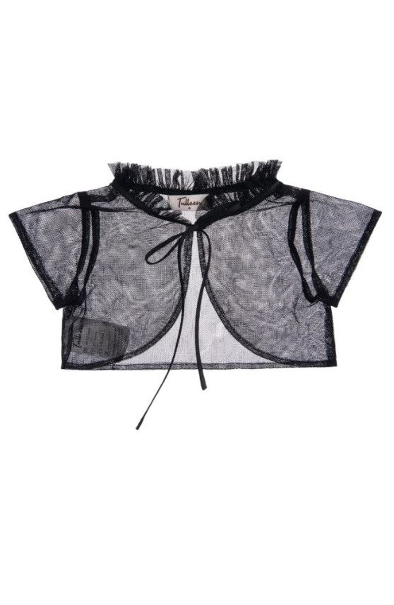 Tulleen Mesh Ruffle Cardigan, Main, color, Black