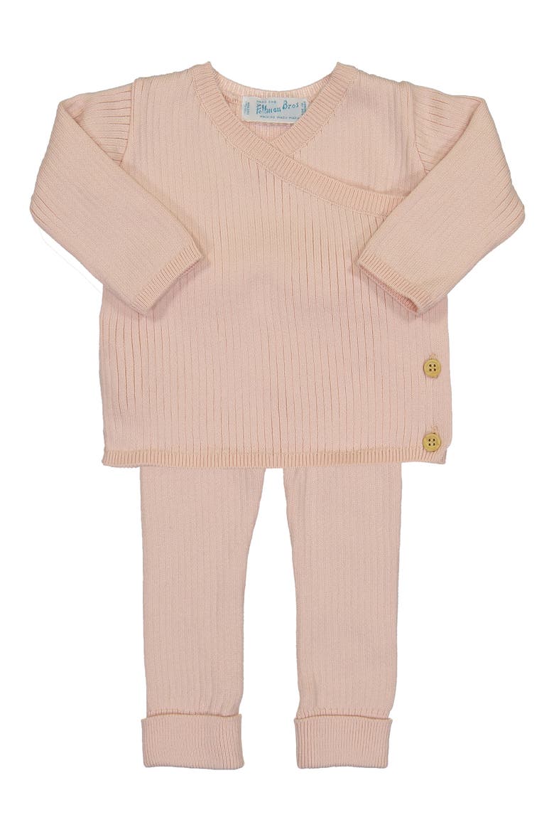 Rib Knit Cotton Sweater & Pants Set, Main, color, BLUSH