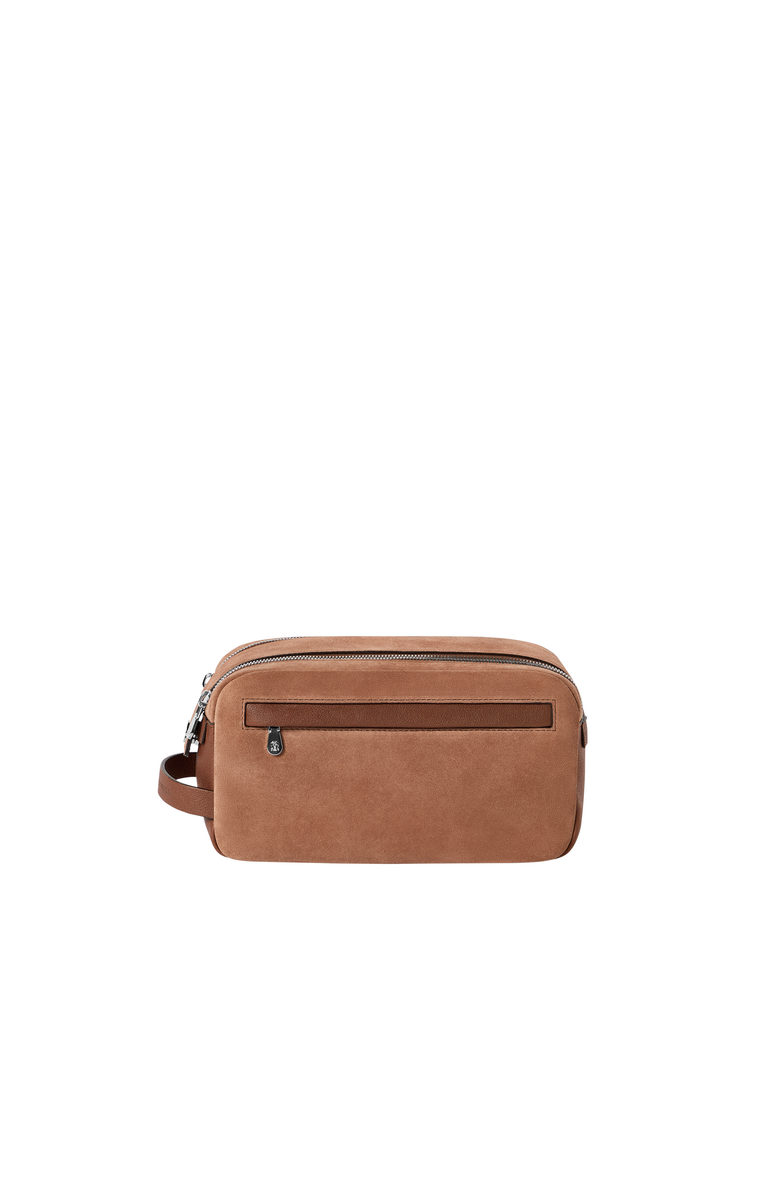 Brunello Cucinelli Suede and buffalo leather beauty case, Main, color, Tobacco