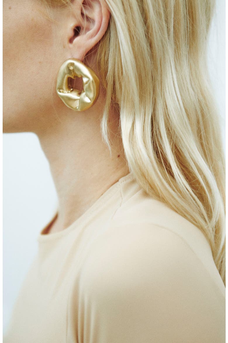 Big Scrunched Open Circle Drop Earrings, Alternate, color, 18CT GOLD S. PLATED