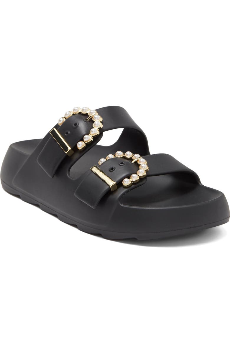 Stuart Weitzman Imitation Pearl Buckle Slide Sandal, Main, color,