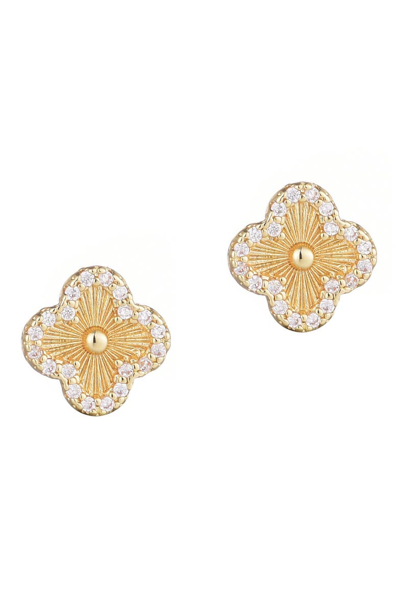 Pavé CZ Clover Stud Earrings, Main, color, GOLD