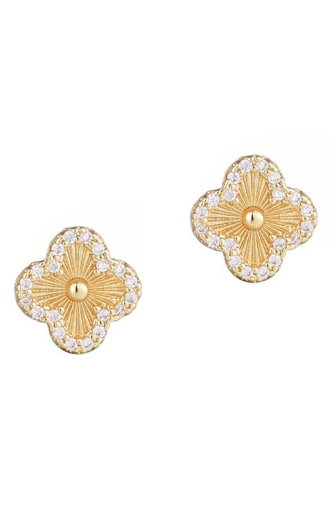 Pavé CZ Clover Stud Earrings