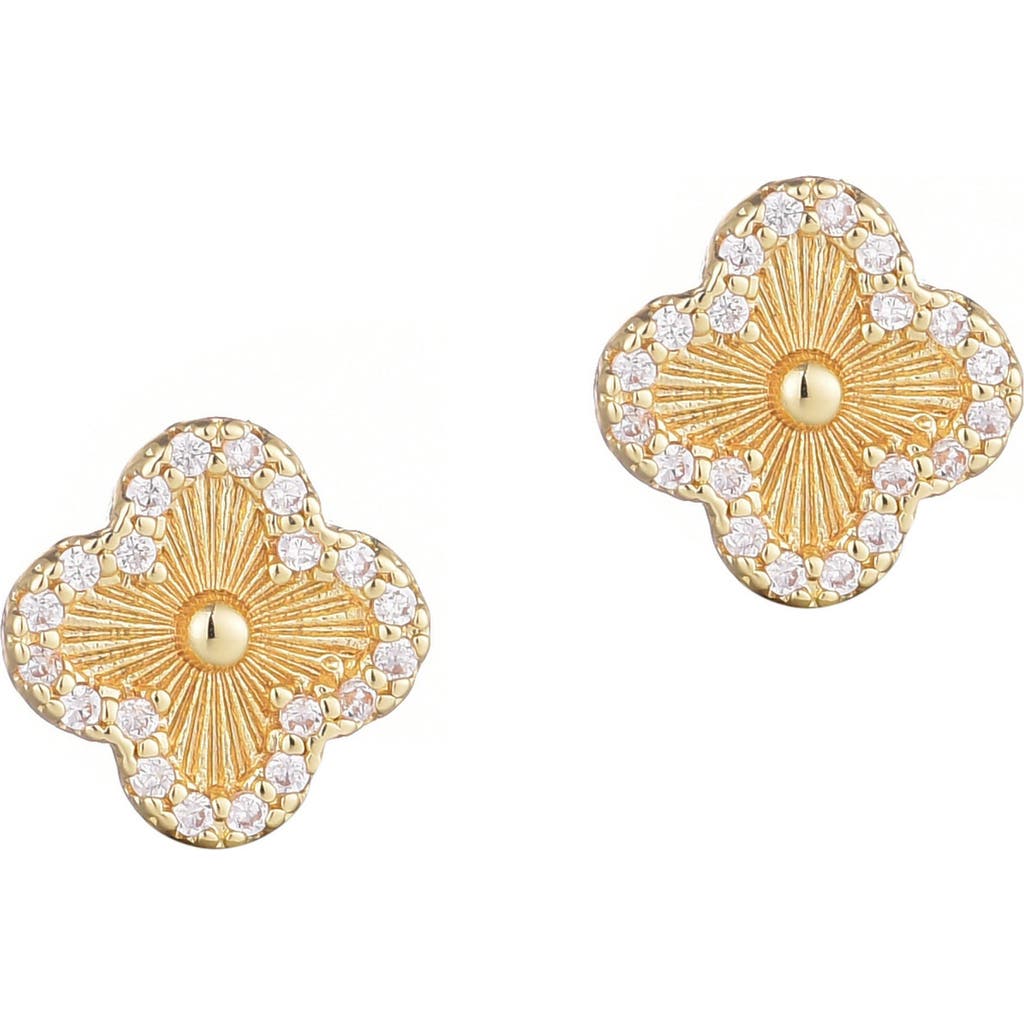 Adornia Button Clover Cubic Zirconia Halo Stud Earrings In Gold